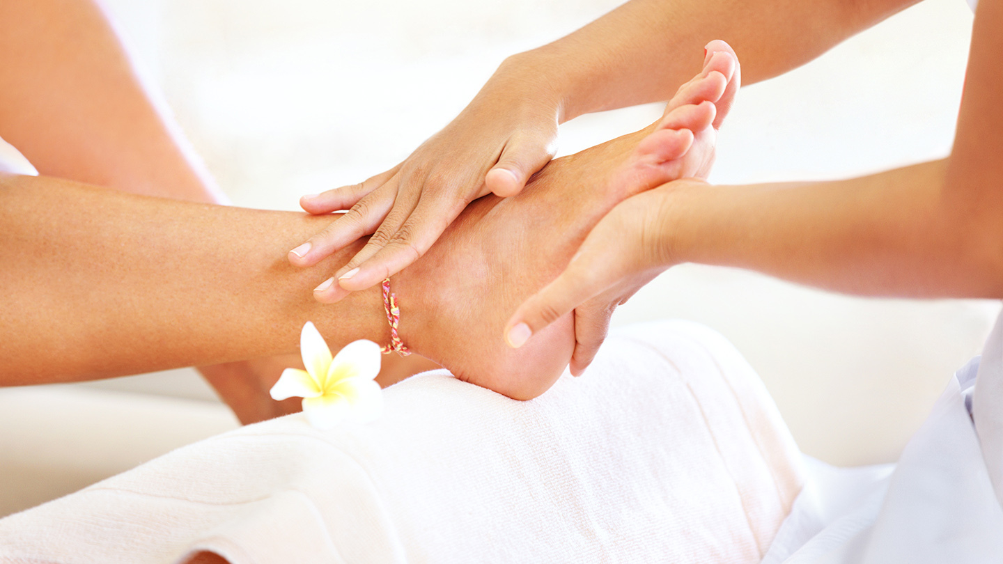 Nail Art by Golden Hill Nail Spa Savannah GA — fancy pedicure foot massage with plumeria
